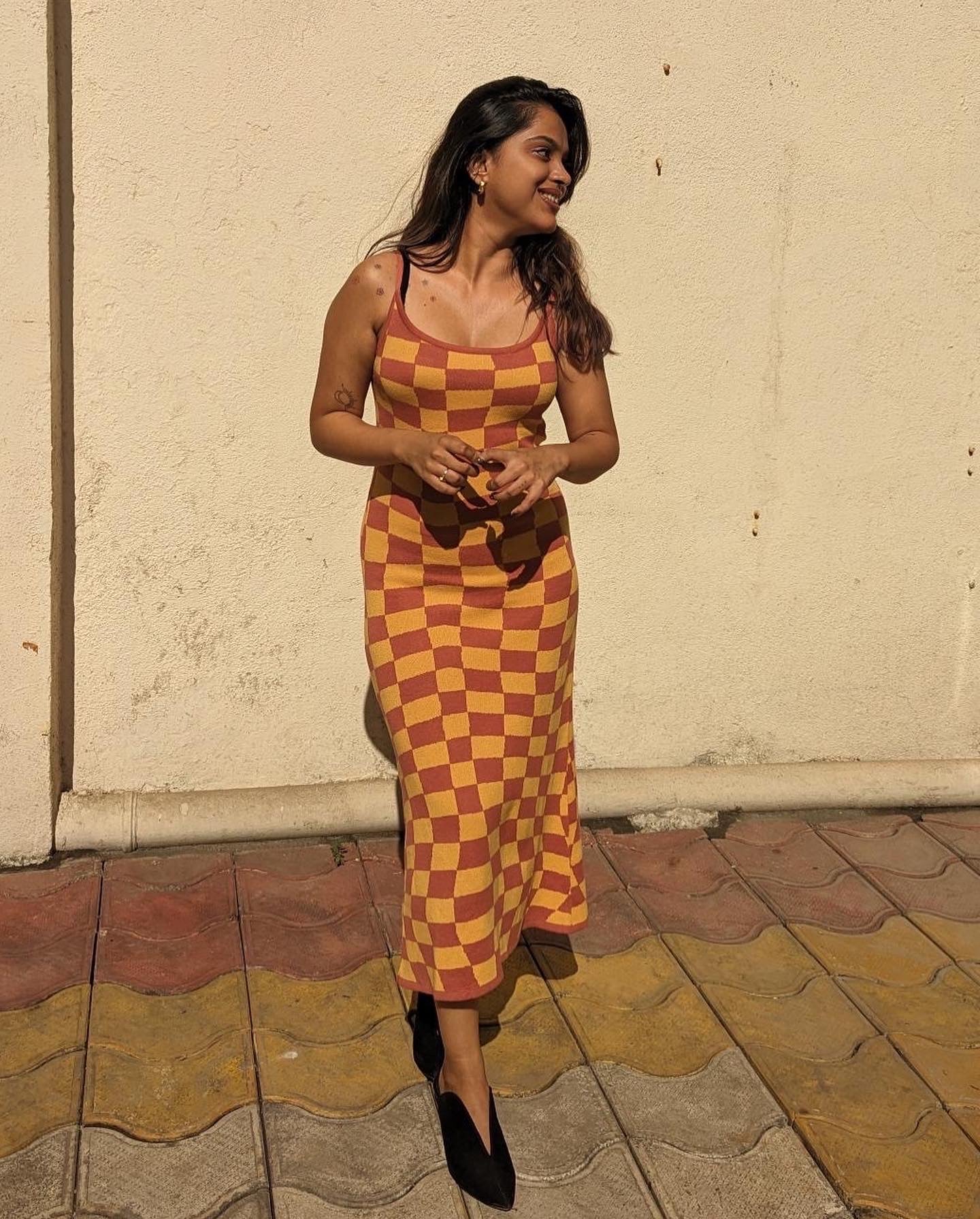 Checkered top slip dress